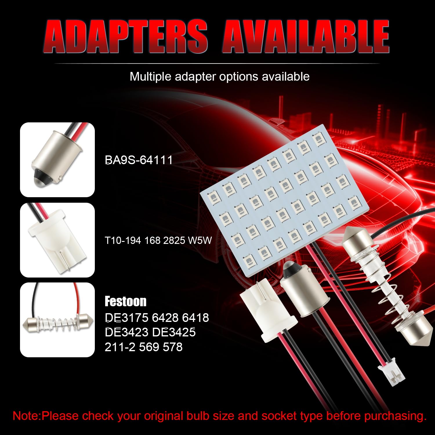 LivTee Purple LED Interior Car Lights Kit - 4 Panels With T10/BA9S/Festoon Adapters For Dome, Map, Trunk