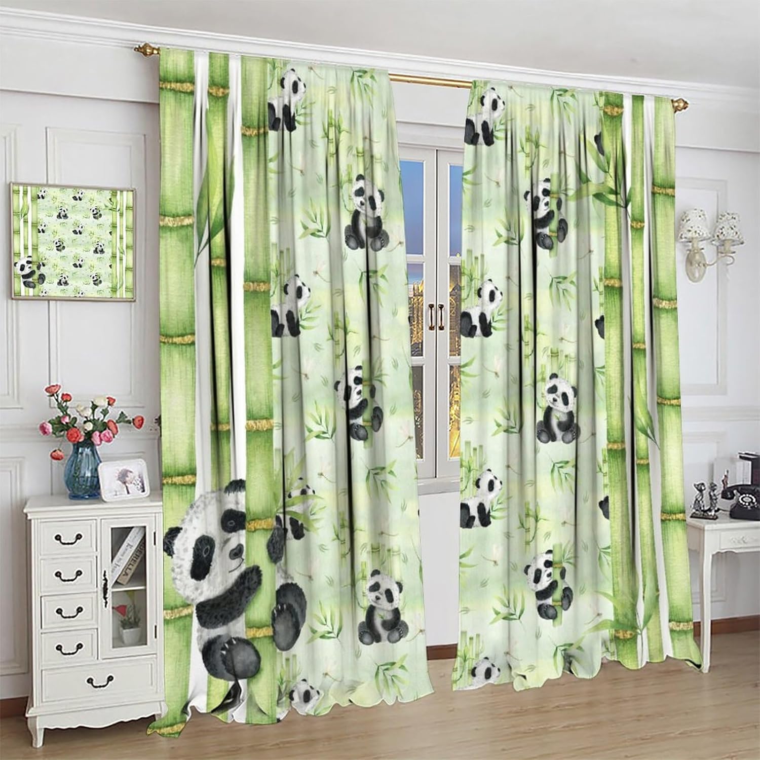 Cartoon Watercolor Panda Rod Pocket Curtains for Bedroom - Cute Nursery Baby Panda Bamboo Forest Print Window Drapes,Energy Saving Blackout Curtains 2 Panels 72" L x 31.5" W