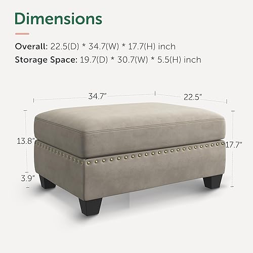 Miniatura 2 de HONBAY Banco otomano rectangular tapizado de terciopelo con barra hidráulica de almacenamiento otomana para sala de estar, gris claro