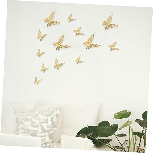 Miniatura 8 de Artibetter 24 calcomanías de metal para decoración de mariposas ahuecadas, decoraciones para salas de casa, decoración de pared de mariposa dorada,