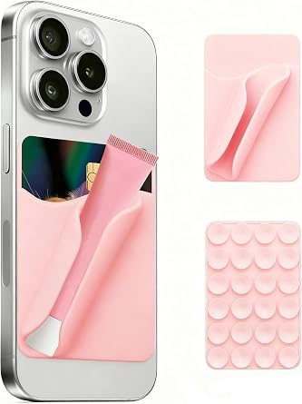 Silicone Sided Suction Cup Phone Case, Lip Gloss Holder, Featuring A Card Slot, A Self-Adhesive Lip Gloss Holder Detachable Mount, Compatible with Most Smartphones Pink
