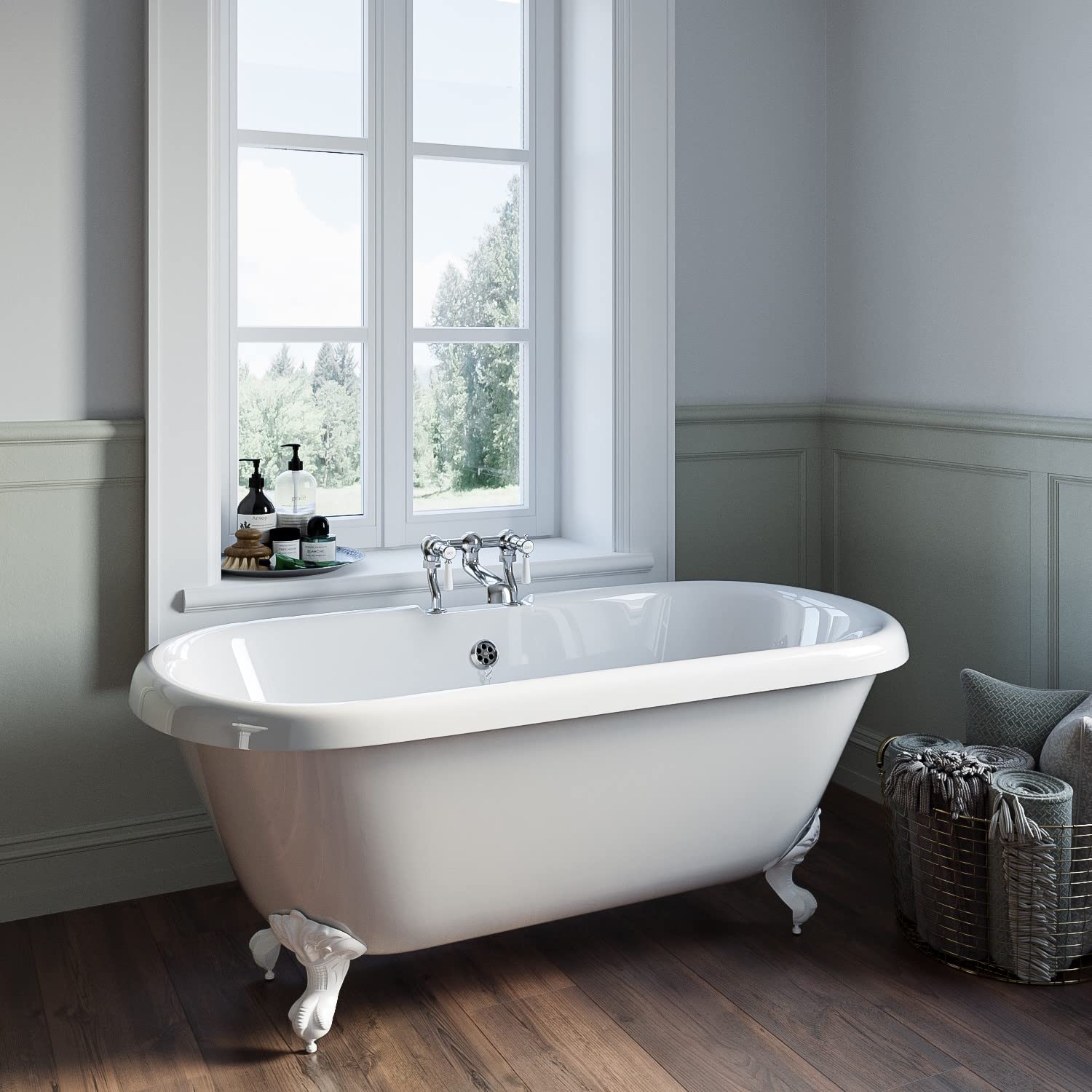 Freestanding Double Ended Roll Top Bath with Pink Feet 1690 x 740mm - Park Royal