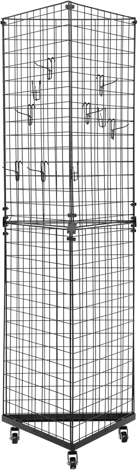 Triangular Gridwall Panel Display Stand, Floor-Standing Grid Display Rack, Heavy Duty Metal Gridwall Display Stand for Retail, Craft Fairs, Home Organization - Black