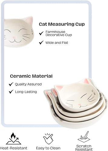 Miniatura 2 de Juego de 4 tazas medidoras de cerámica para gatos, lindo juego de tazas medidoras para utensilios de cocina, juego de hornear de cocina que ahorra