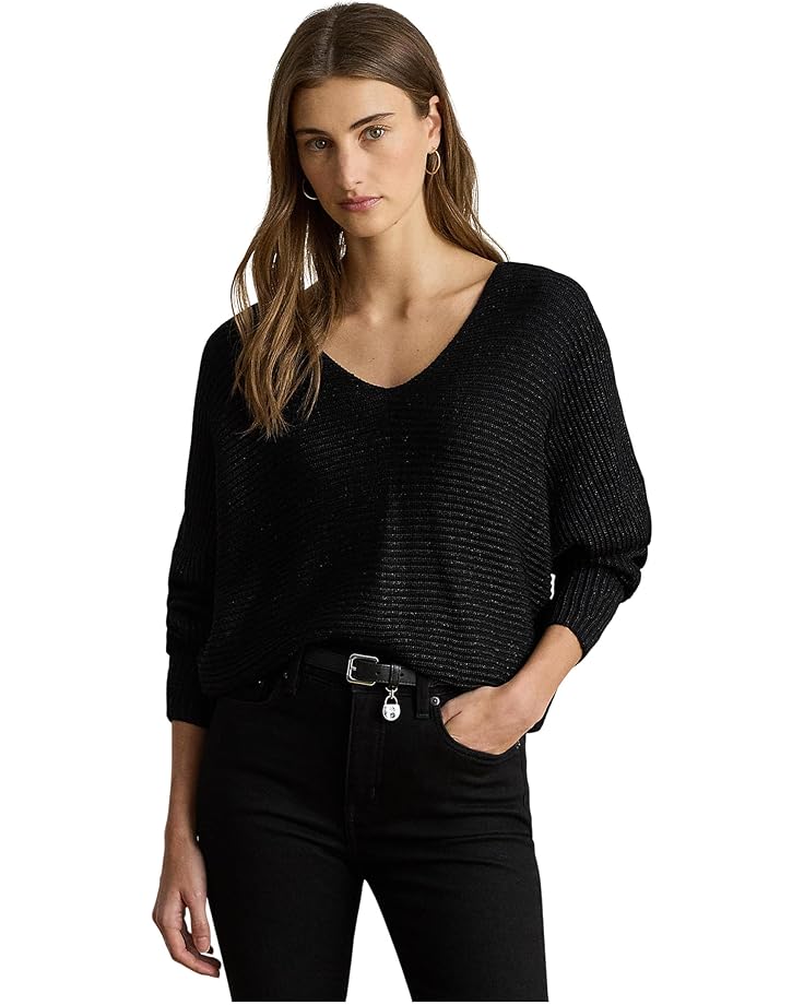Lauren Ralph Lauren Metallic Rib-Knit Dolman-Sleeve Sweater - Main View