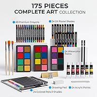Vista 2 de Juego de lujo de 175 piezas de arte en madera, kit de dibujo y pintura con 2 bloques de dibujo, pinturas acrílicas, lápices de colores, lápices