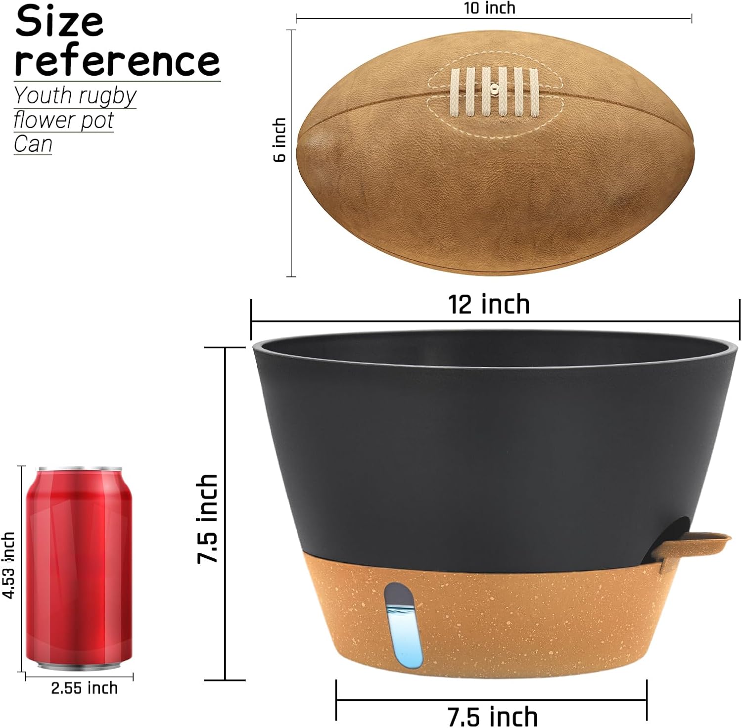 12-Inch Self Watering Planters with Drainage Holes, Large Flower Pots for Indoor Outdoor Plants, Garden Pots Grey 3 Pack