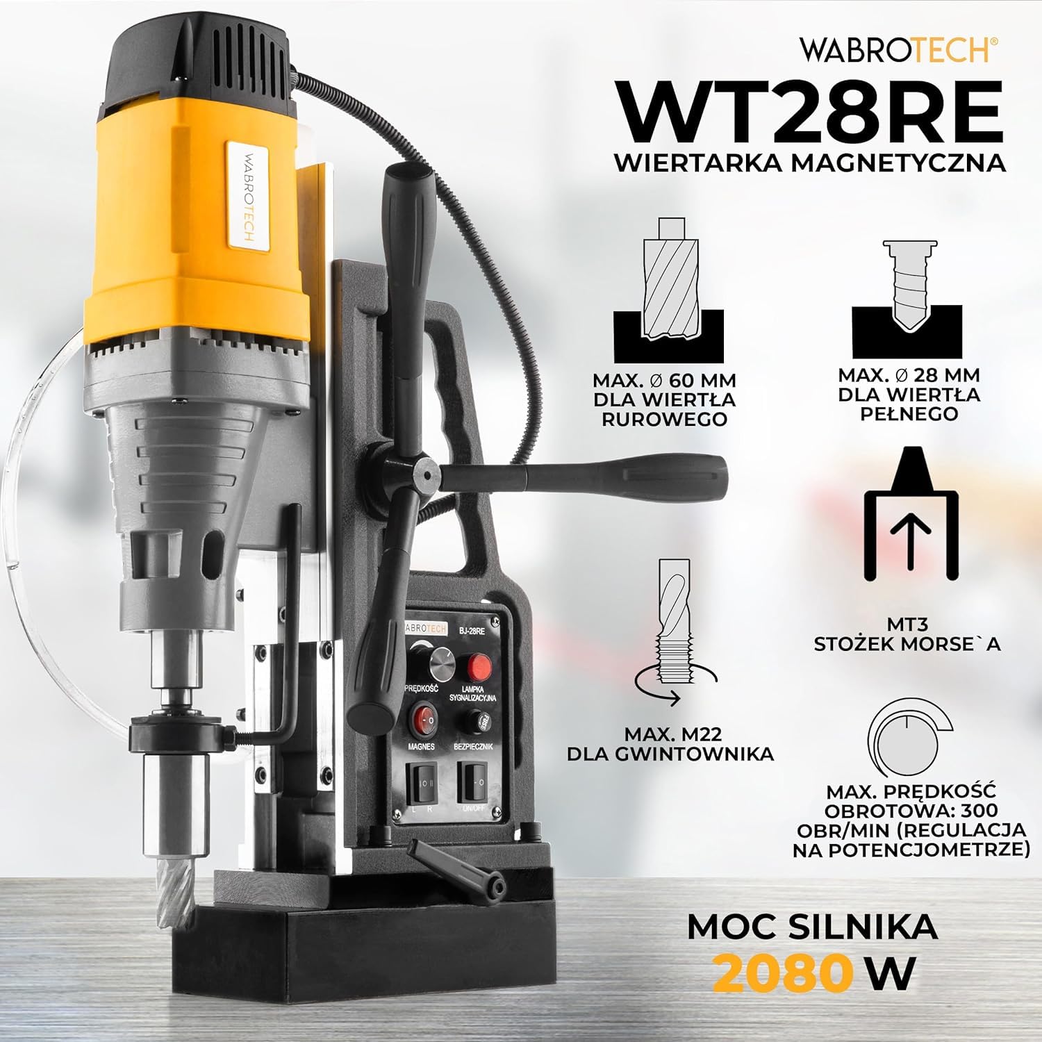 Wiertarka magnetyczna 1880W wiertarka rdzeniowa WABROTECH WT23RE (zestaw do wierteł krętych)