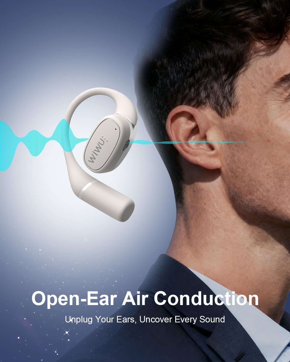 Open Ear Headphones,ENC Wireless Earbuds with 2 Mics,AI Clear Calls,Comfort Ear Hooks Stereo Sound Sport Bluetooth Earbuds for Gym,Touch Control,Compatible with iPhone and Android Beige