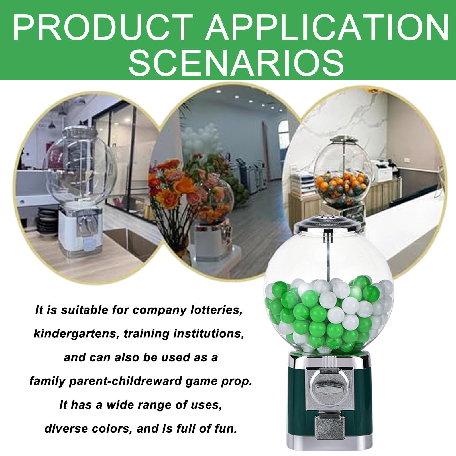 Distributeur Automatique Professionnel, Verrouillable Grande Capacité avec Clé, pour Gommes et Capsules, Distributeur de Jouets pour Magasins de Jeux Green