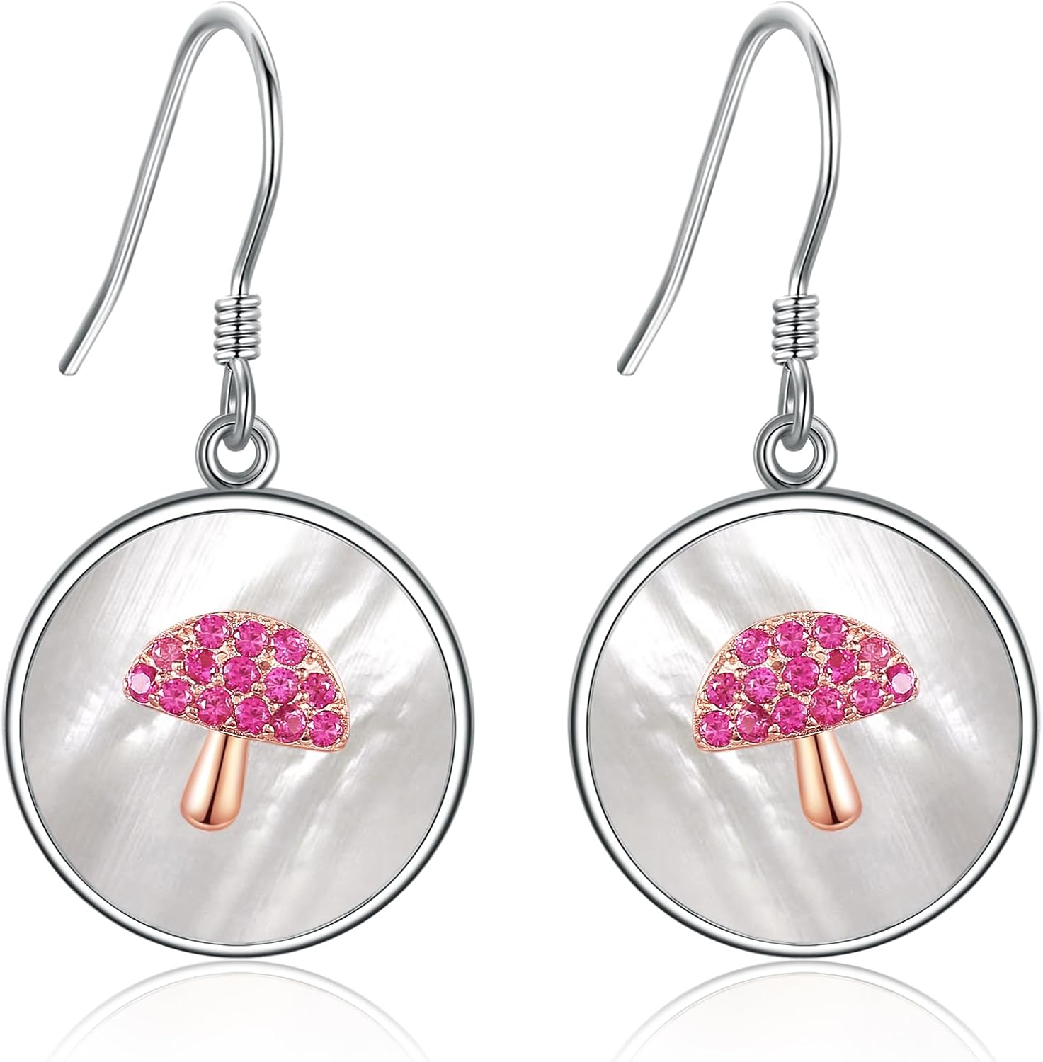 Mushroom Earrings for Women Sterling Silver Mushroom White Shell Dangle Earrings Jewelry Gifts for Women