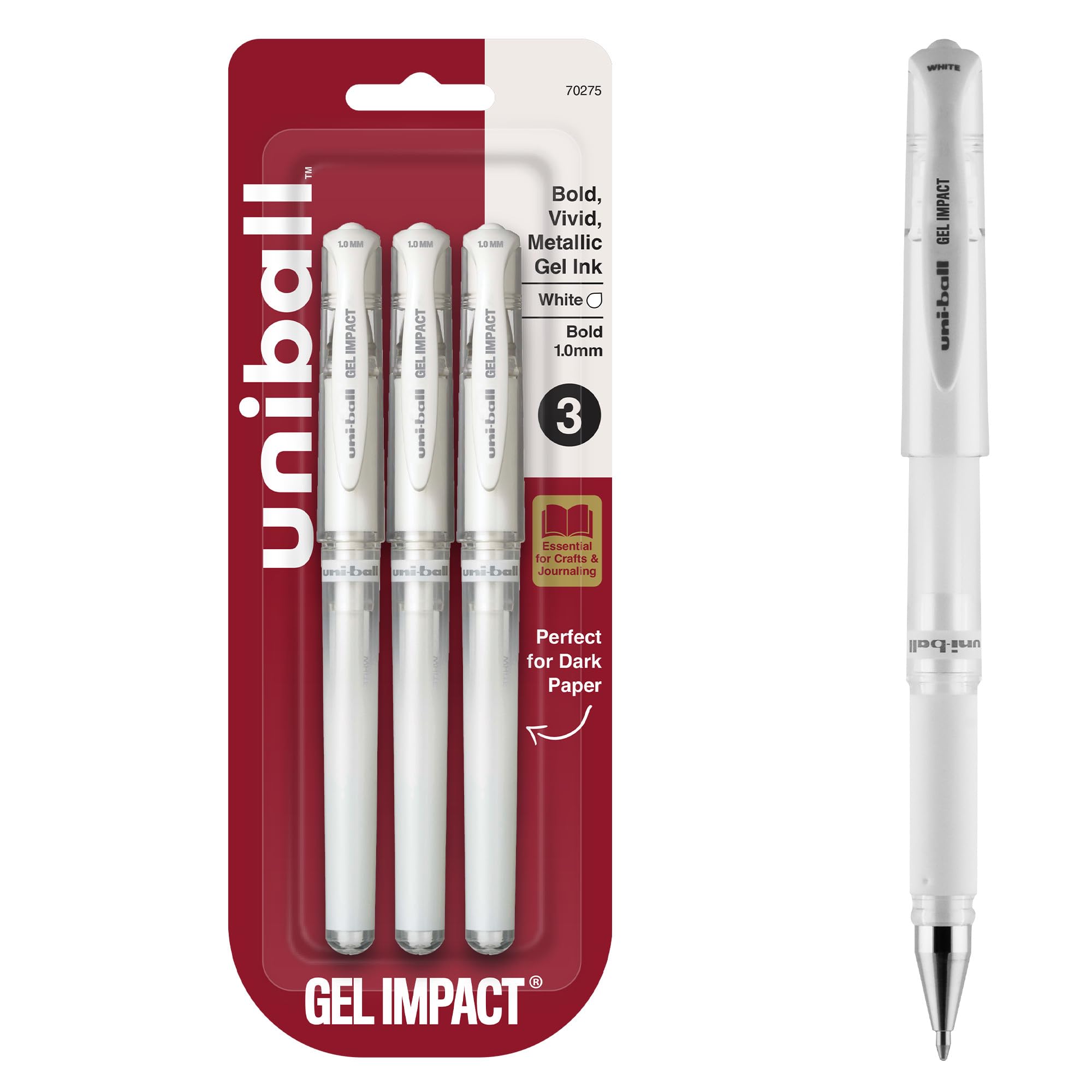 uniball™ Signo Gel Impact Pens, Bold (1.0mm), White Metallic Ink, 3 Pack