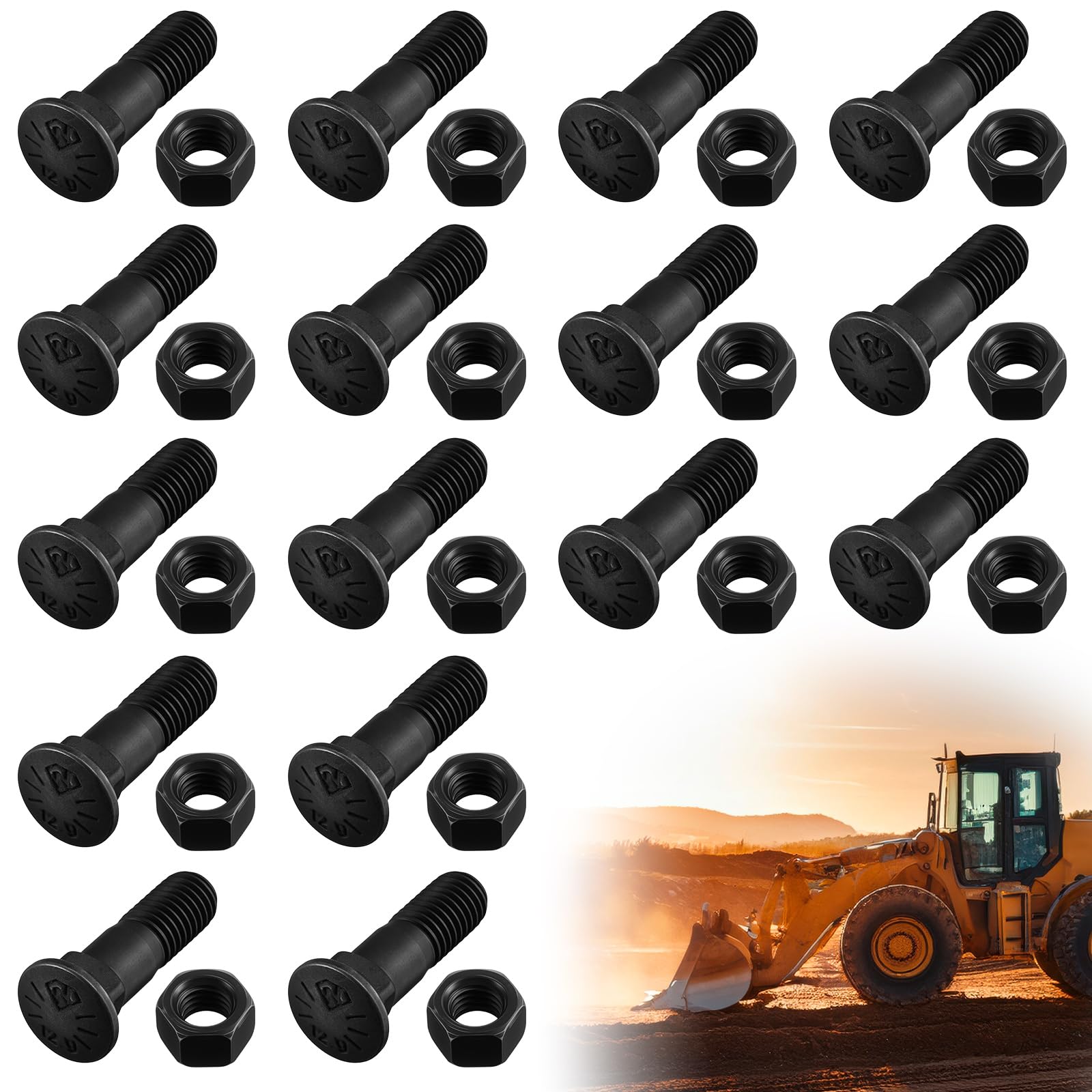Hicarer 16 Pcs 3/4 Cutting Edge Plow Bolts &amp; Nuts 5/8-11 x 2-1/4 Inch