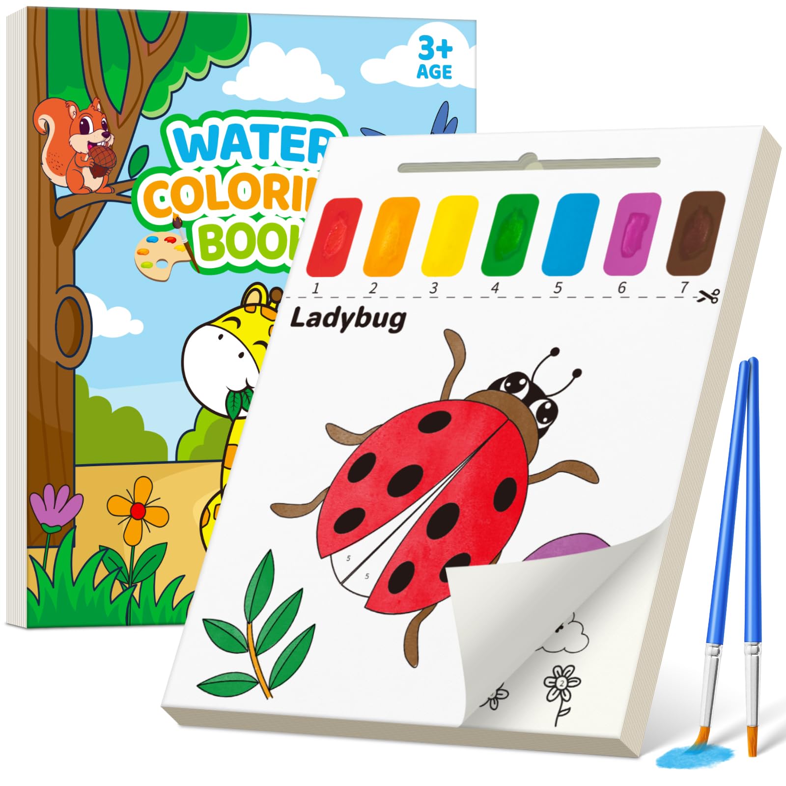 IJIGU Paint with Water Coloring Books for Toddlers, Watercolor Painting Book for Kids Ages 3+ Year Old, Arts and Crafts with Drawing Brush, Christmas Stocking Stuffers for Kids & Toddler - Animals