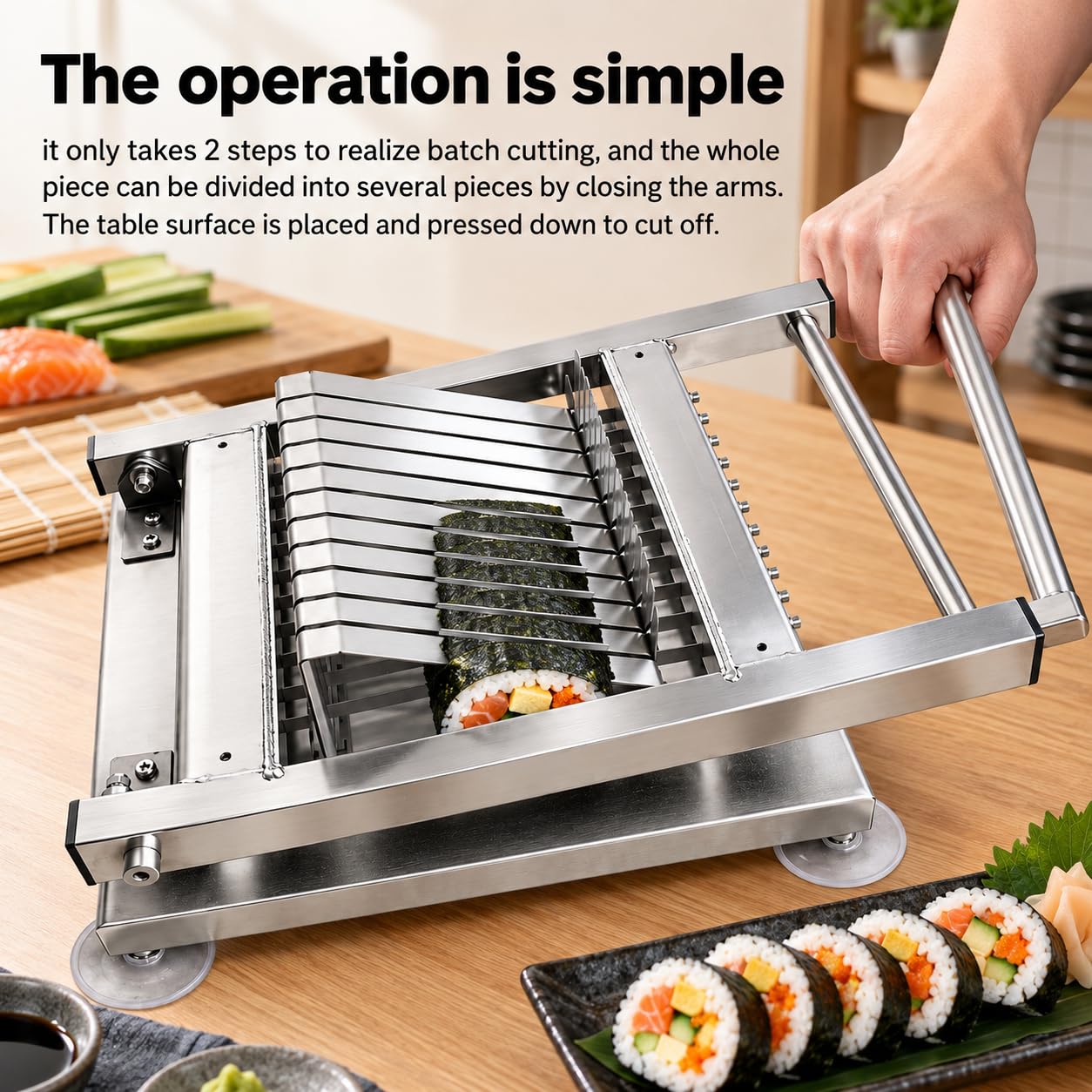 Máquina de corte de sushi de acero inoxidable, cortador de rollos de sushi