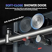 Vista 3 de Woodbridge Puerta de ducha sin marco de cierre suave de 57.5-60 pulgadas de ancho x 76 de alto, vidrio templado a prueba de explosiones de 3/8