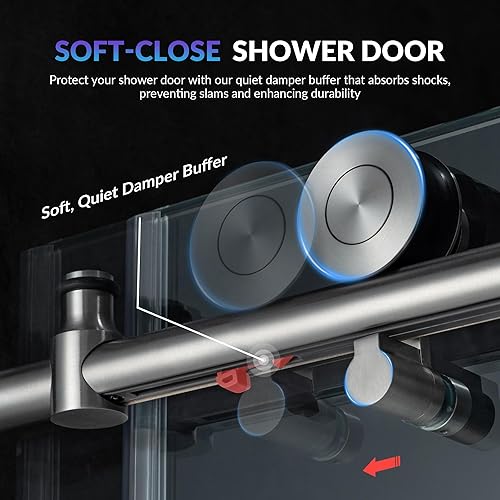 Miniatura 3 de Woodbridge Puerta de ducha sin marco de cierre suave de 57.5-60 pulgadas de ancho x 76 de alto, vidrio templado a prueba de explosiones de 38