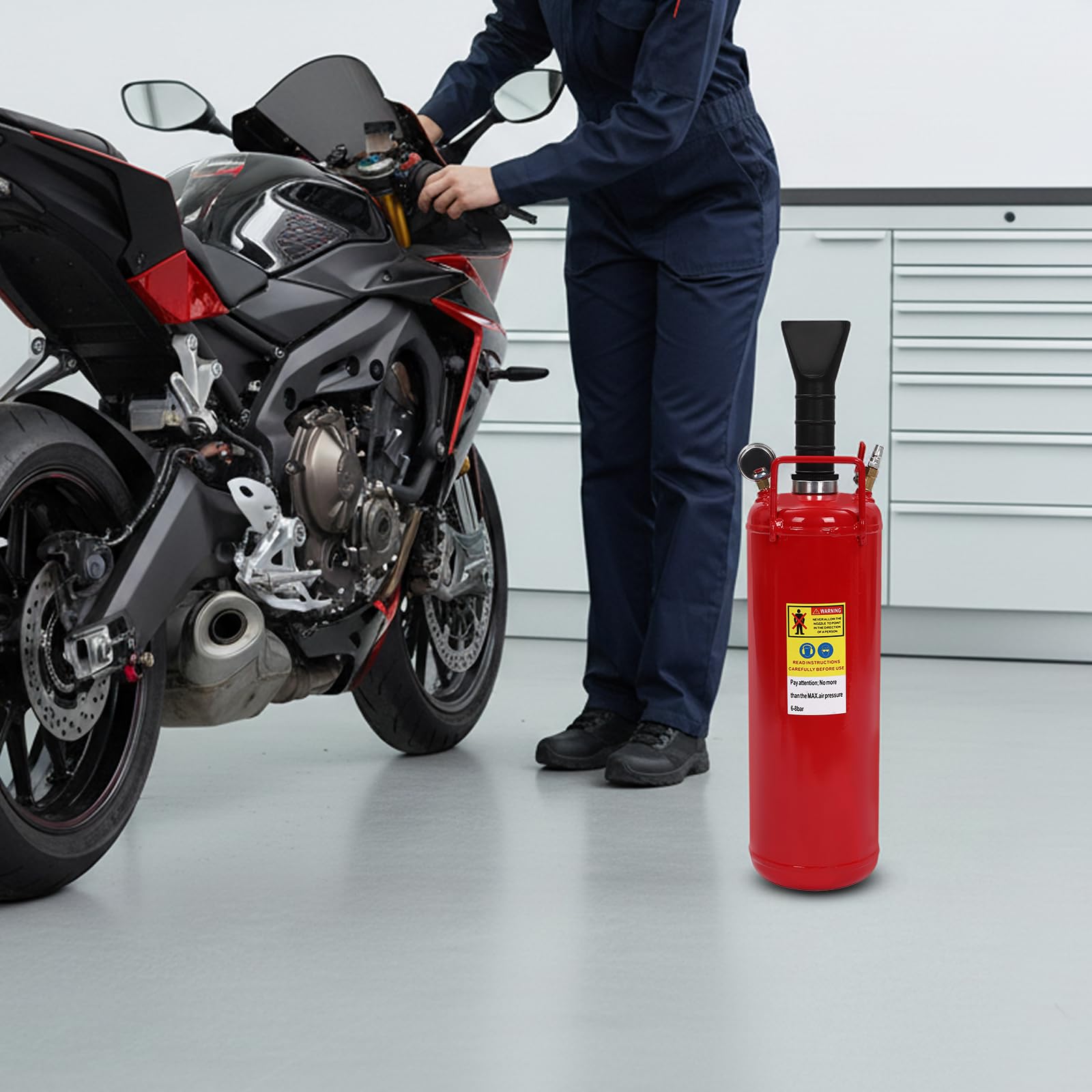 Inflador de neumáticos de 9 litros, 8 bar, inflador profesional de neumáticos con manómetro y válvula de seguridad, medidor de presión de neumáticos Bead Bazooka para camiones, coches, motos, ATV