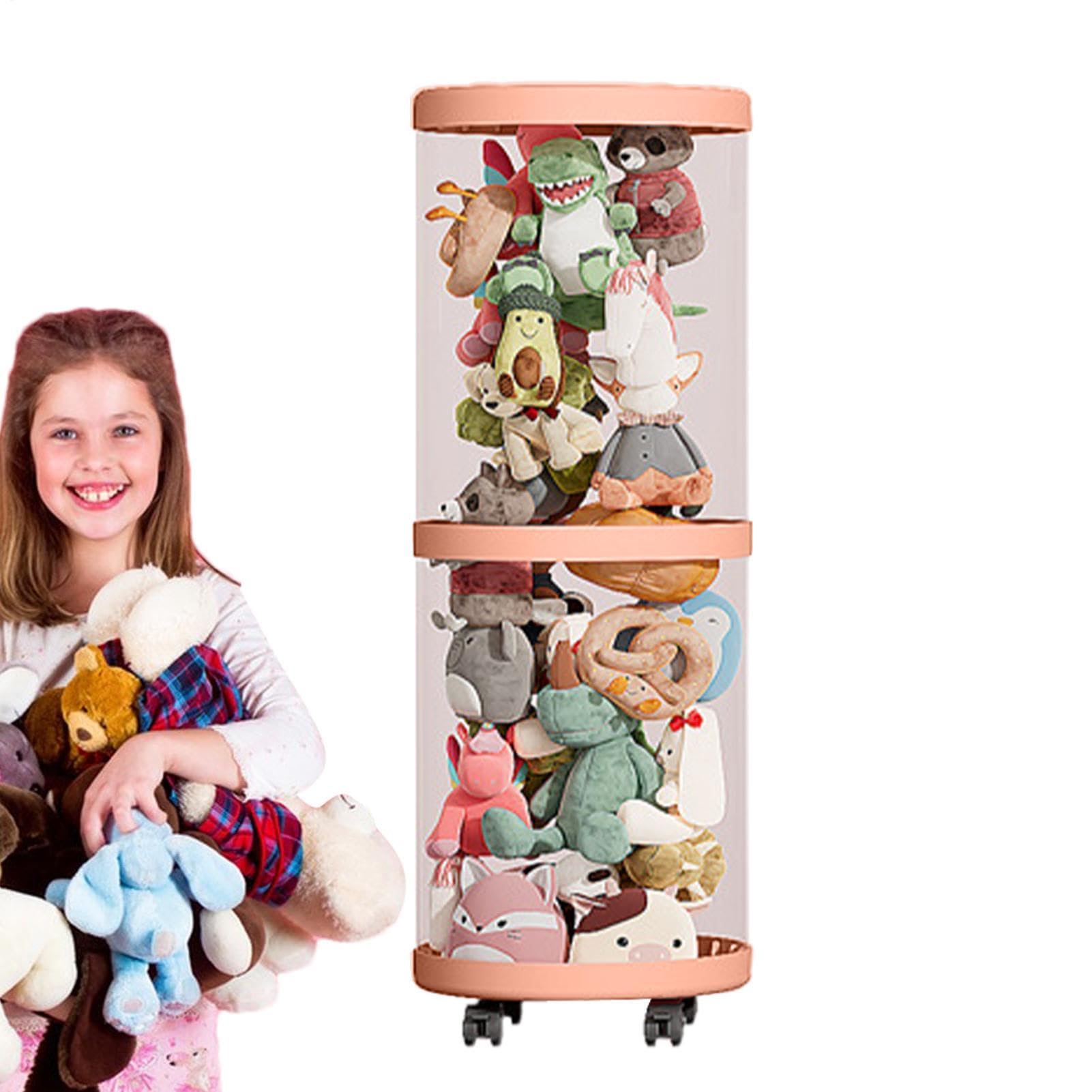Tubo organizador de animales de peluche,Almacenamiento de tubos de animales | Tubo vertical de almacenamiento de juguetes con ruedas