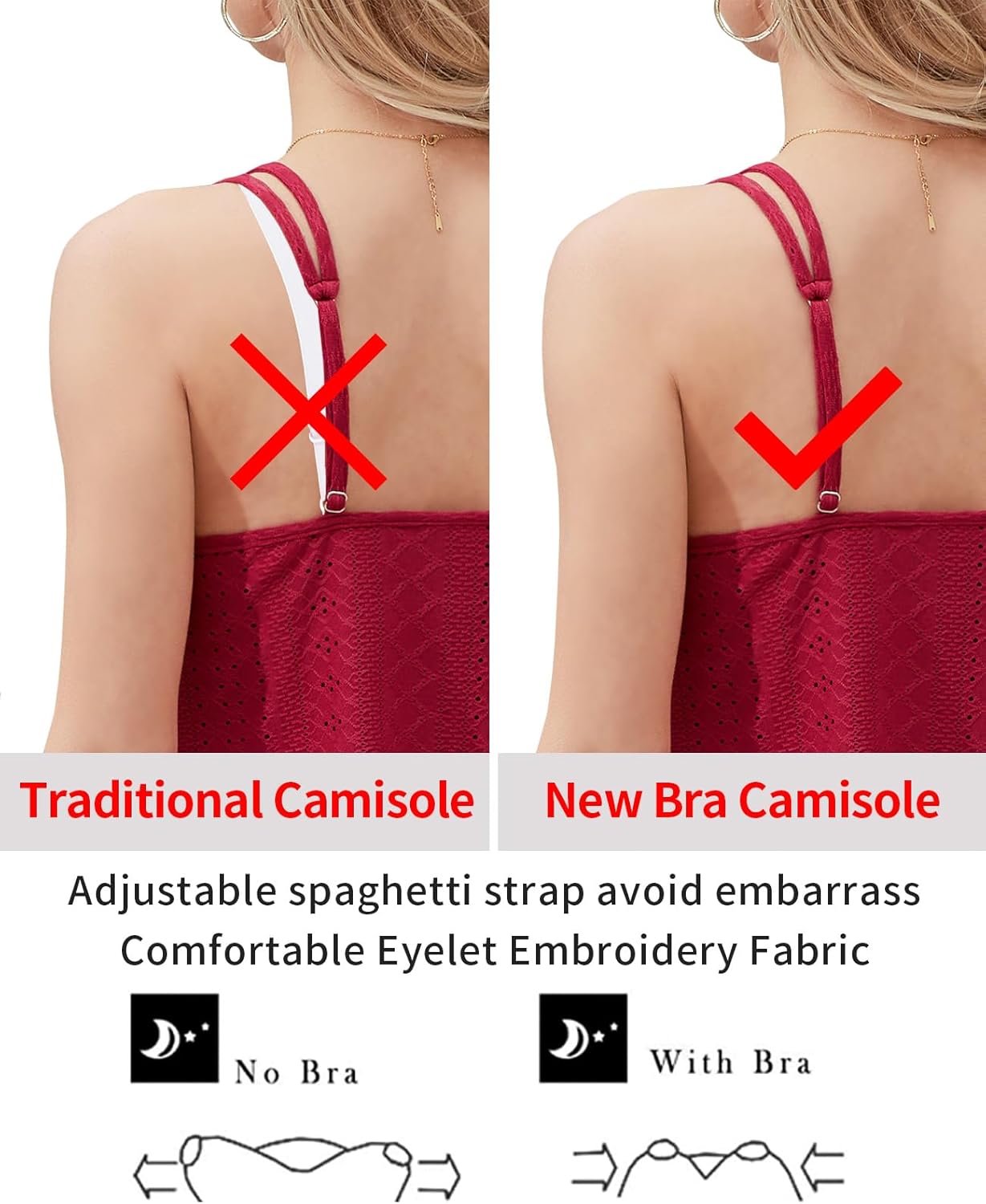 V FOR CITY Women's Tank Tops with Built-in Bra Flowy Eyelet Embroidery Camisole Adjustable Spaghetti Strap Camis Shirts - Image 4