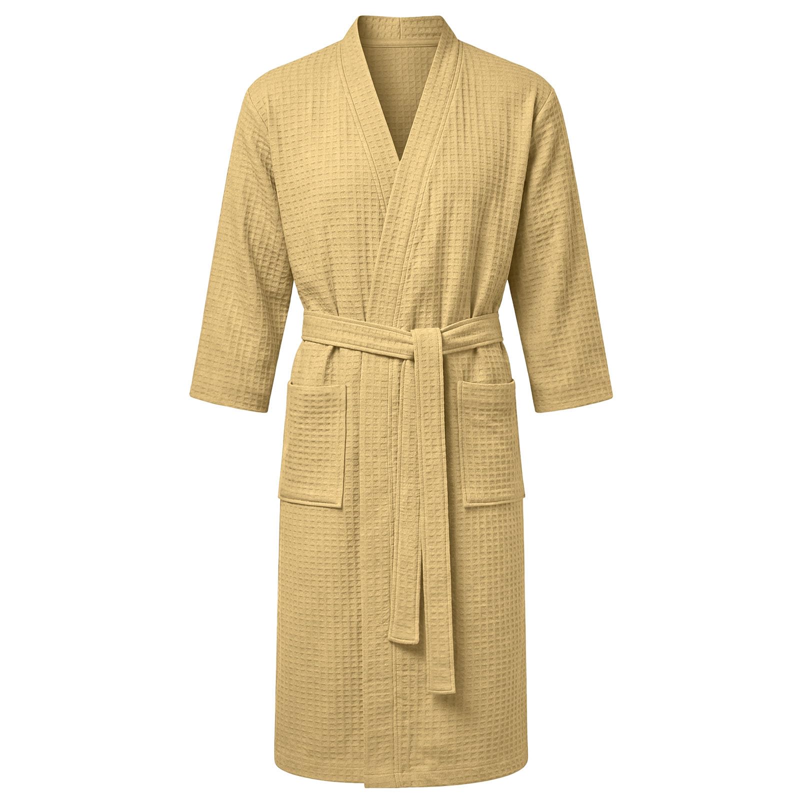 AUYAO Peignoir de Bain Homme et Femme, Peignoir Léger et Doux, Robe de Chambre avec Poches, Ceinture, Sortie de Bain Gaufré Homme, Vêtements de Nuit pour Hommes