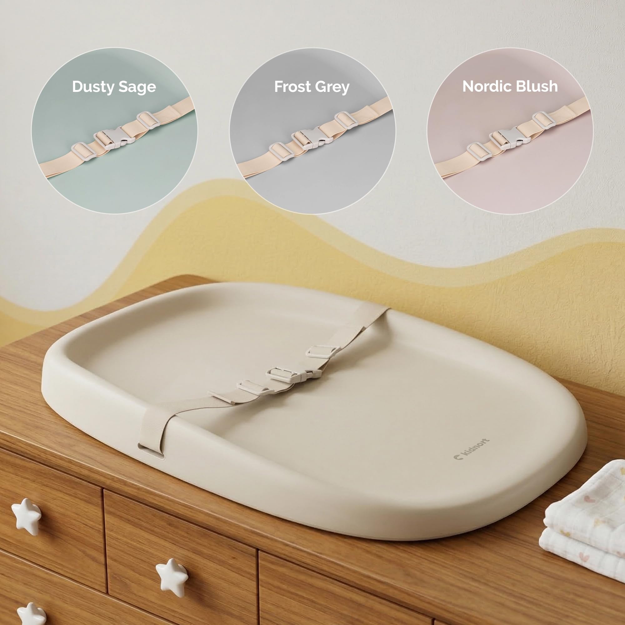 Laer Wickelauflage Wickelunterlage abwaschbar mit erhöhten Seiten und verstellbarem Gurt rutschfester Unterseite für Wickeltisch Wickelkommode Wickelaufsatz für Babys Soft Linen
