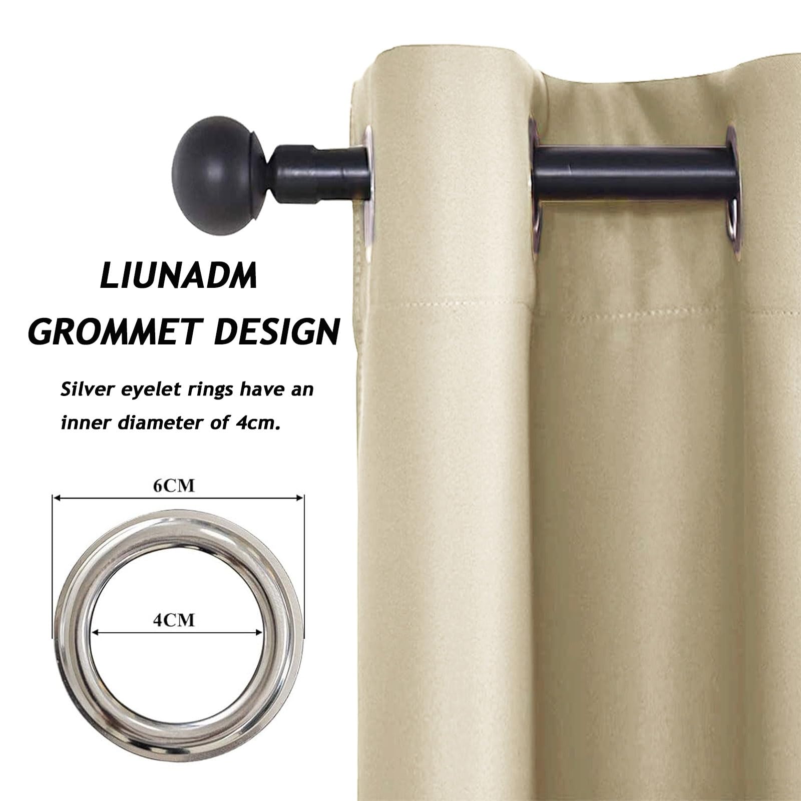 Verdunklungsvorhänge mit Ösen 270 x 270 cm Sonnenschutz Schalldämmung Gardinenschals mit Schlaufen Ohne Bohren Energieeinsparung für Wohnzimmer Schlafzimmer, Creme Farben