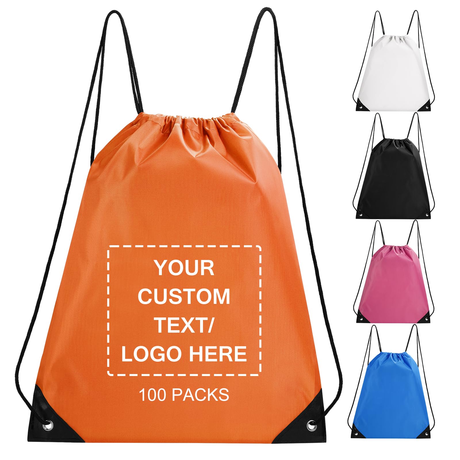 Fyore Custom Drawstring Bags with Logo, 10/50/100 Pack Bulk Personalised String Backpacks for Gym, Sports, Events, Travel, Daily Use, Business Activities