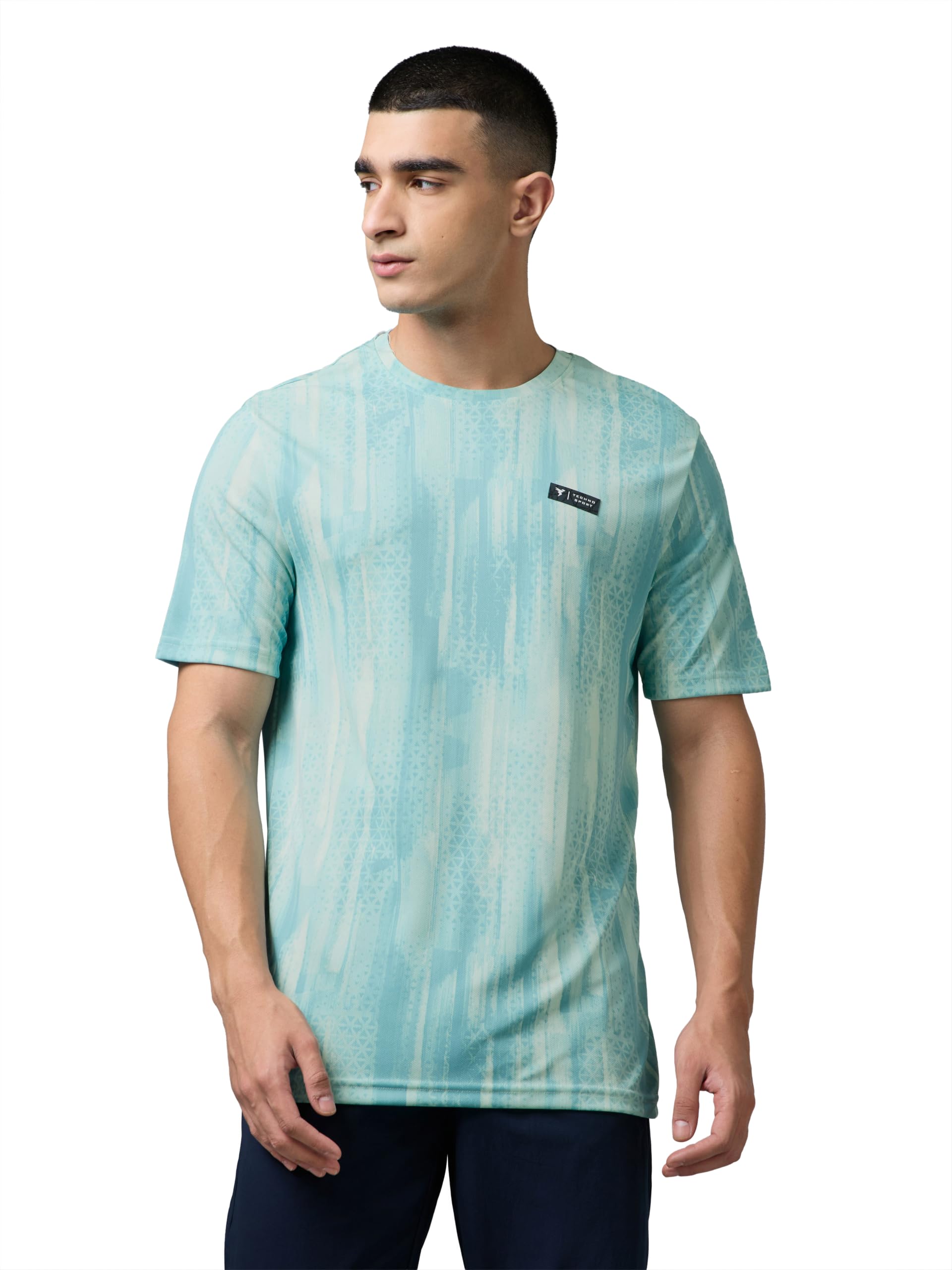 Men's Abstract Print Slim Fit Round Neck with Technocool+ Sports T-Shirt for Running, Sports, Gym & Regular Use-image-0