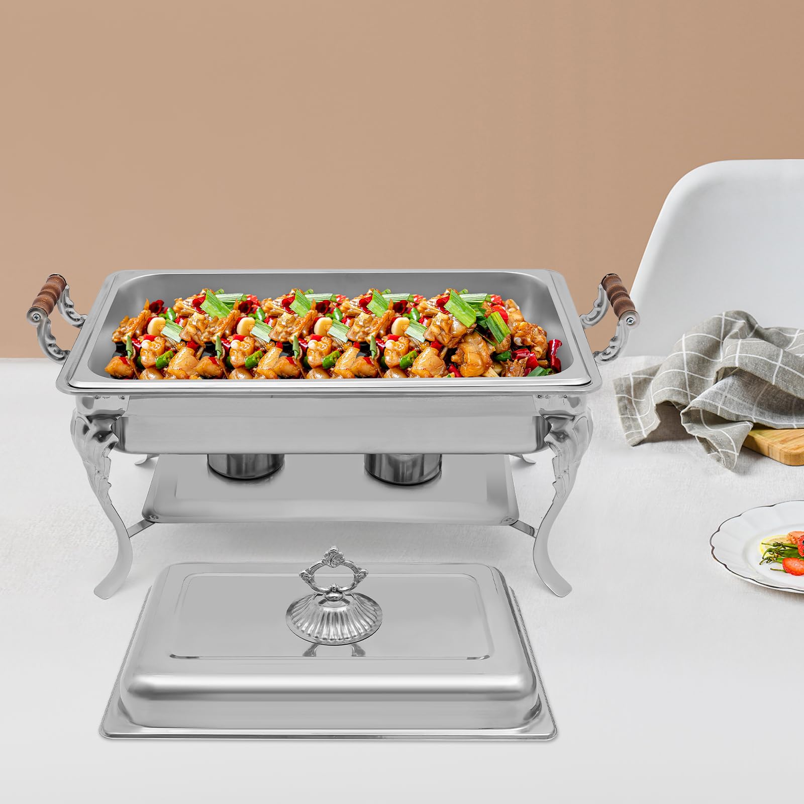 Chafing Dish, set da buffet in acciaio inox, 9 l, per 1-5 persone, per campeggio, picnic, hotel, ristorante, con coperchio e 2 taniche per carburante