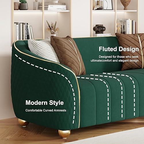 Miniatura 4 de Sofá de terciopelo de 3 plazas "85", moderno cojín de resorte de felpa, marco de madera maciza, asiento profundo espacioso para espacios pequeños,