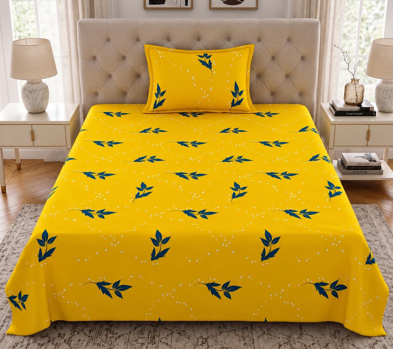 Home Ecstasy King Cotton Bedsheet Set - Light Blue -17