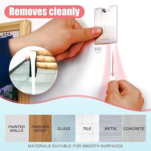 Miniatura 6 de Perchas de metal para marcos de fotos para colgar sin daños, ganchos para colgar fotos que no dañan la pintura de pared, ganchos de pared de dientes