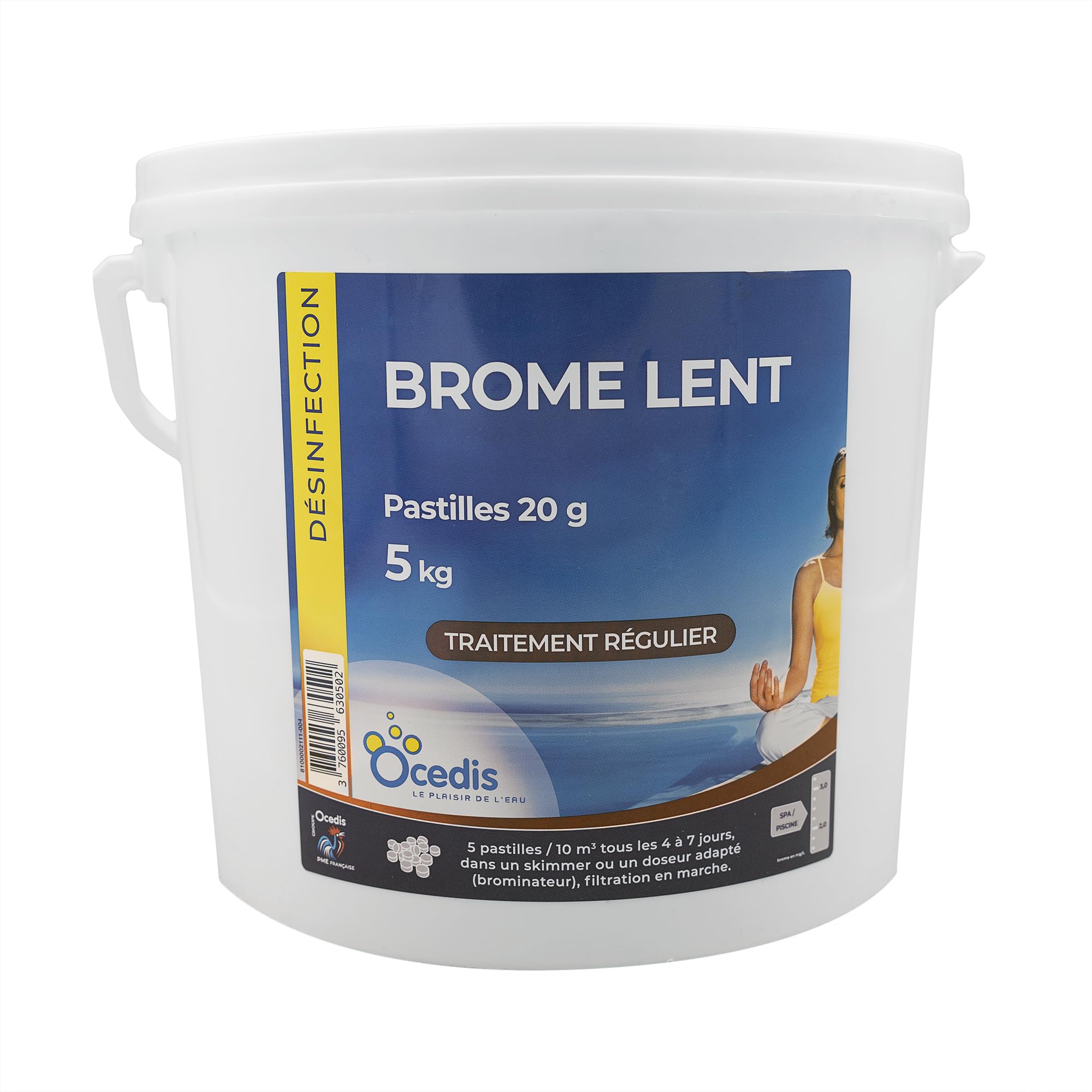 OCEDIS Brome Lent Pastilles 20g - 5kg | Désinfection Régulière - Dissolution Lente + 10 Tests HPS OFFERTS 6 en 1