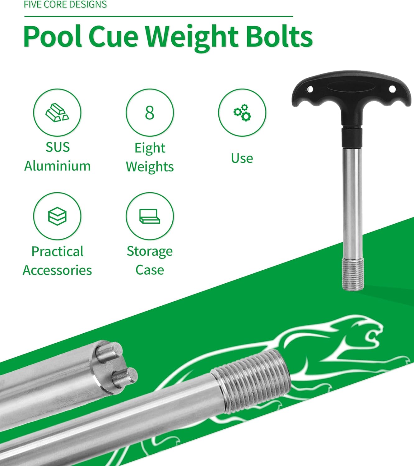 Pool Cue Weight Bolts, 8 Weight Options SUS and Aluminum Djustable Weight Billiard Screw Tool, Pool Cue Weight Bolts Kit for Pool Billiard Cues with Detachable Handle