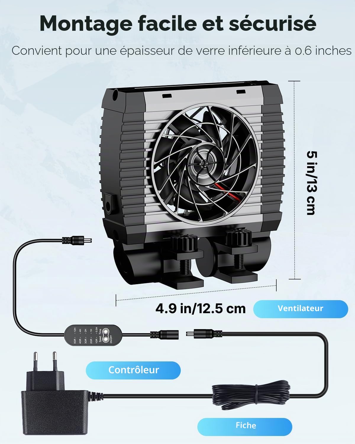 Pawfly Refroidisseur d'aquarium, d'aquarium Silencieux, Ventilateur d'aquarium avec Vitesse réglable et minuterie, Refroidisseur d'eau pour Terrarium jusqu'à 40cm de Bassin (1 Ventilateur)
