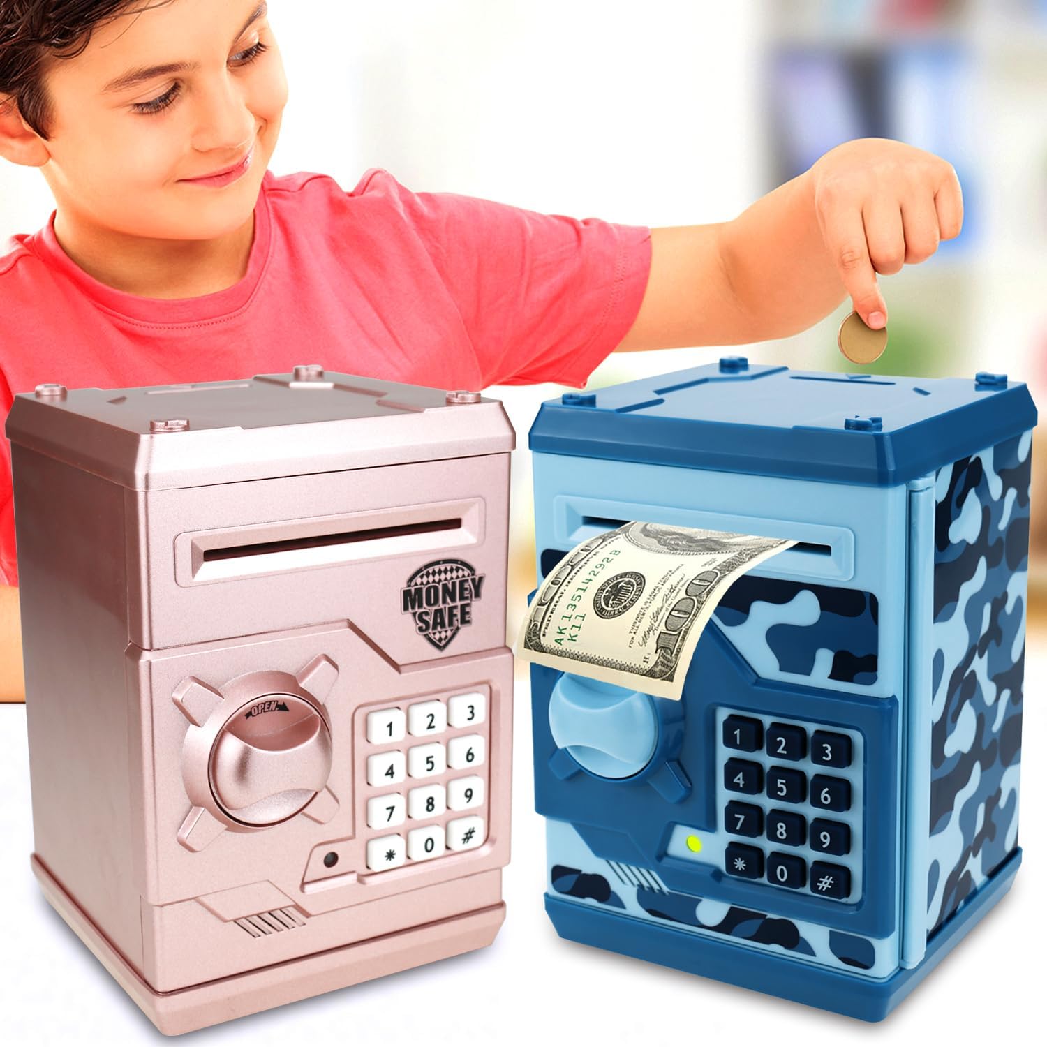 Piggy Bank for Boys Girls, Kids Safe Money Bank for 4 5 6 7 8 9 10 Year Old Girl Boy Christmas Birthday Gifts, Electronic Piggy Bank Password Money Saving Box ATM Safe Bank Kids Toys