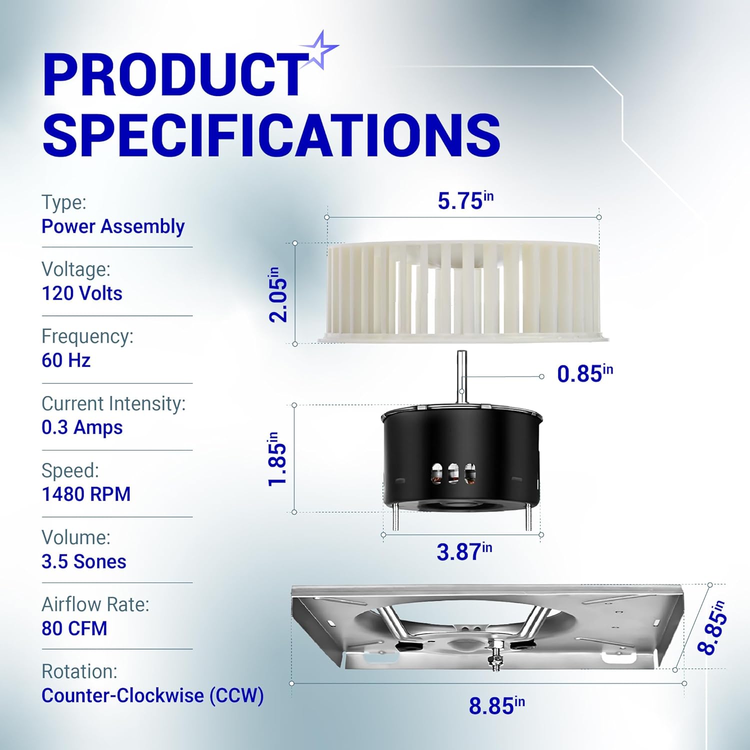 BlueStars 97017705 8663RP Fan Motor Assembly - Fits for Nutone 8664RP 671R 672R Fits for Boran 750 751 752 - S97017705 Bathroom Exhaust Fan Motor Replacement Parts - Replaces 86933000 JA2B104N