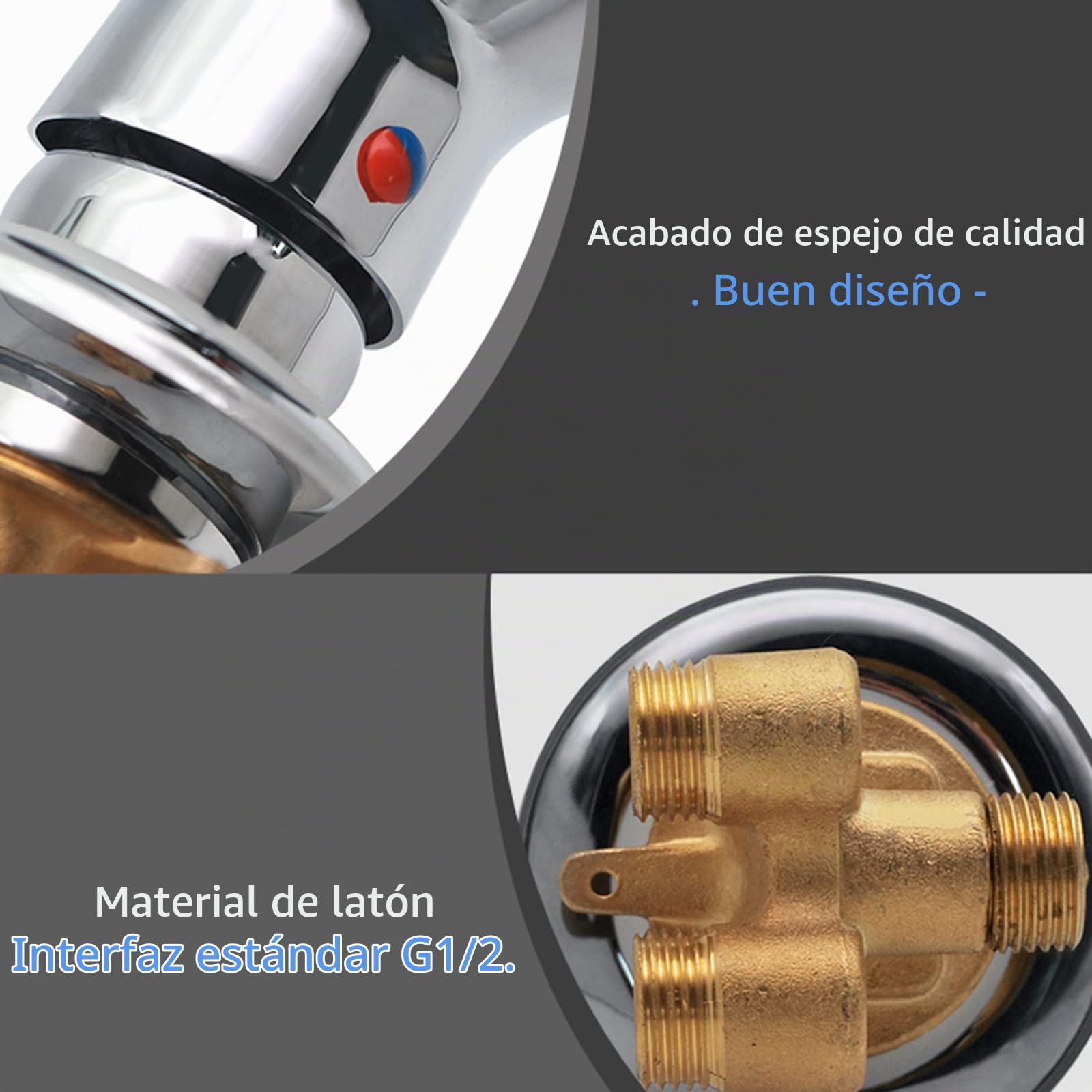 1 Vía Salida Engranaje Rosca Tornillo/Intubación Grifos Ducha Latón Frío y Caliente Desviador Mezclador para Vapor Cabina Baño, Conector G1/2 Válvula Mezcladora Agua, Cartucho Cerámica (Temperatura)