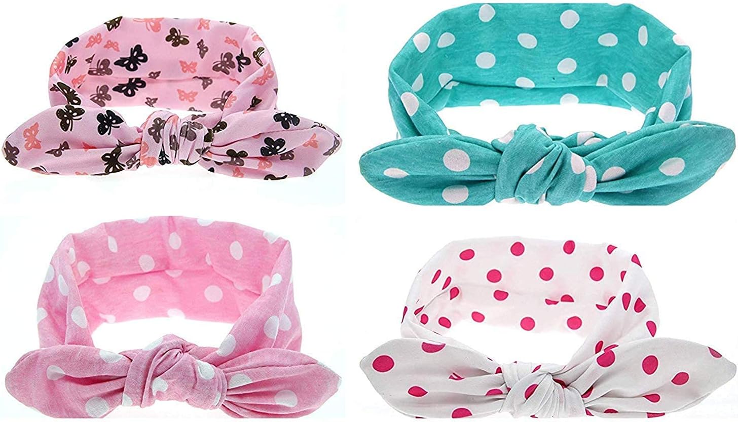 Techpugg Baby Knotted Headbands with Dotted Pattern - Pack of 4 (Multicolour)