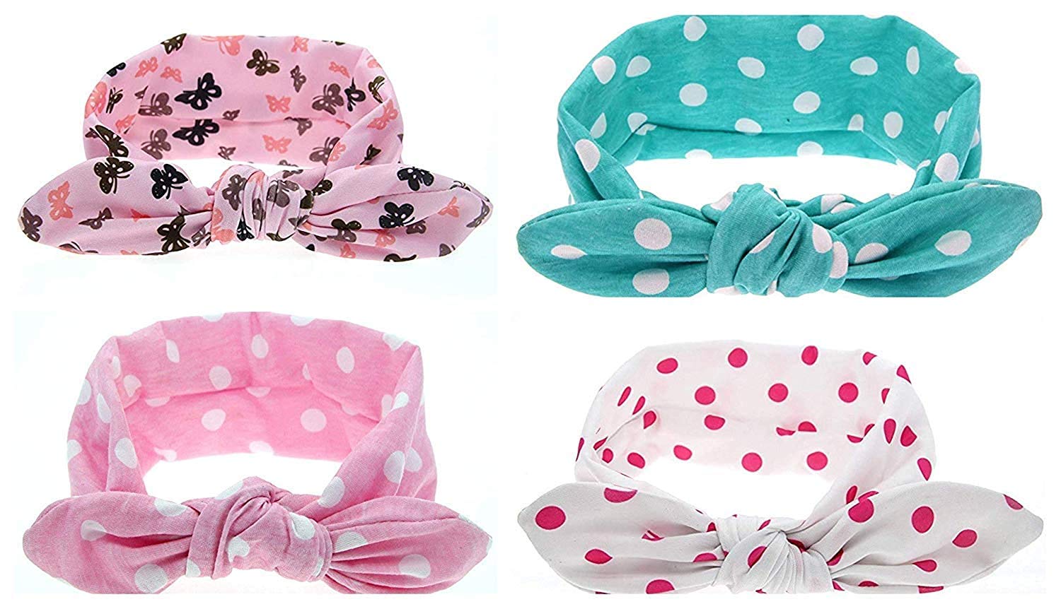 Techpugg Baby Knotted Headbands with Dotted Pattern - Pack of 4 (Multicolour)