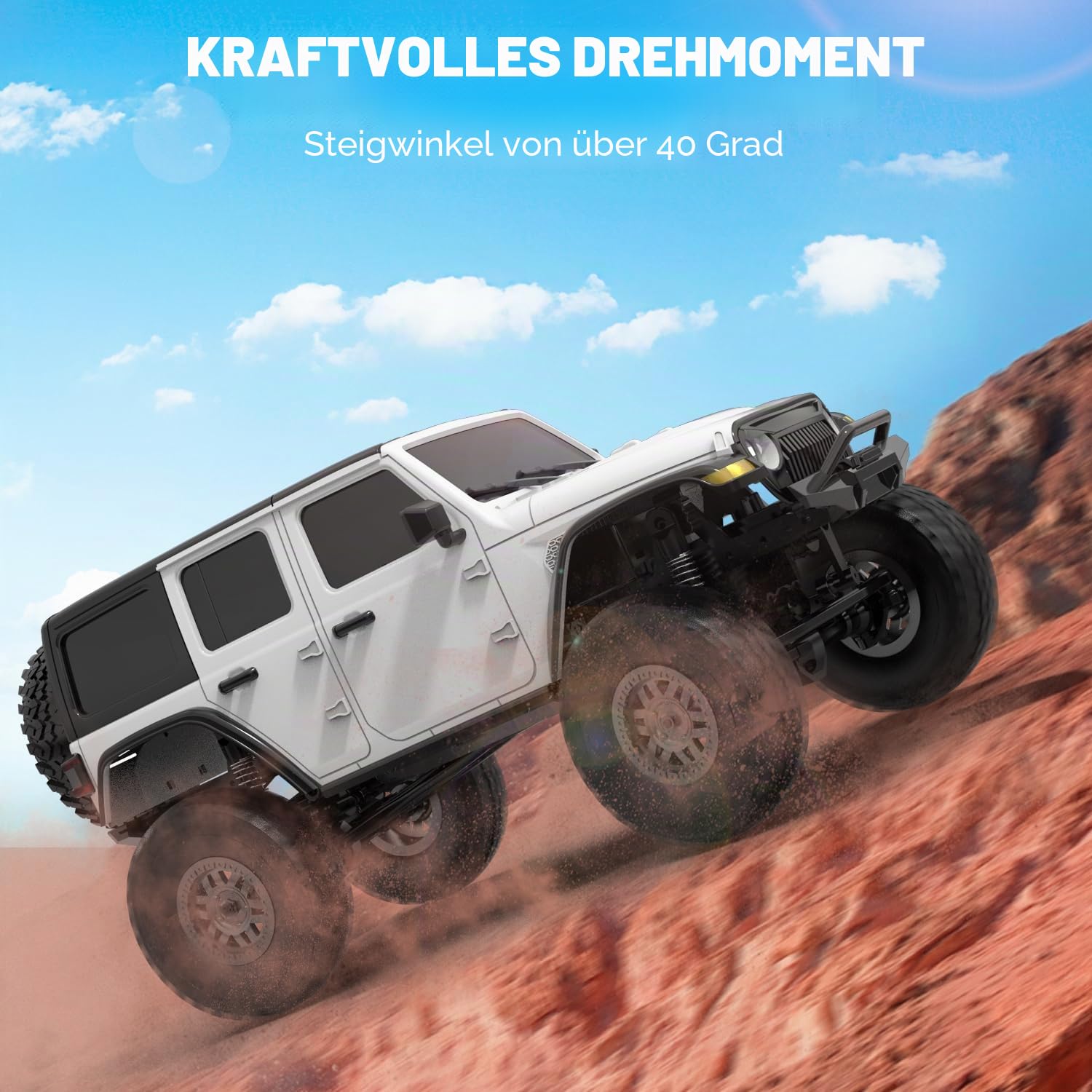 FLYCOLOR RCS24 Off Road 1/24 RC Truck 4x4 Off Road Crawler Kletterfahrzeug All Terrain RC Monster Truck Fernbedienung Auto mit hellem Scheinwerfer 2 Batterien wasserdicht Hobby-Spielzeug (RTR Weiß)