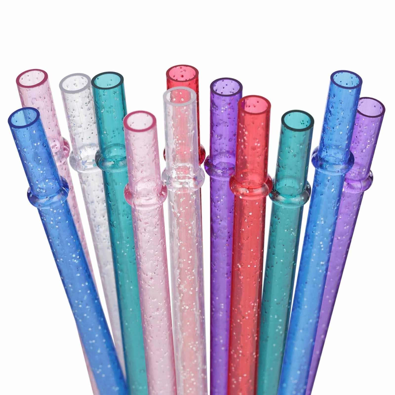 Reusable Plastic Glitter Sparkle Drinking Straws,BPA-Free,for 16oz 24oz Tumblers/Jars 12 Straws with One Cleaning Brush