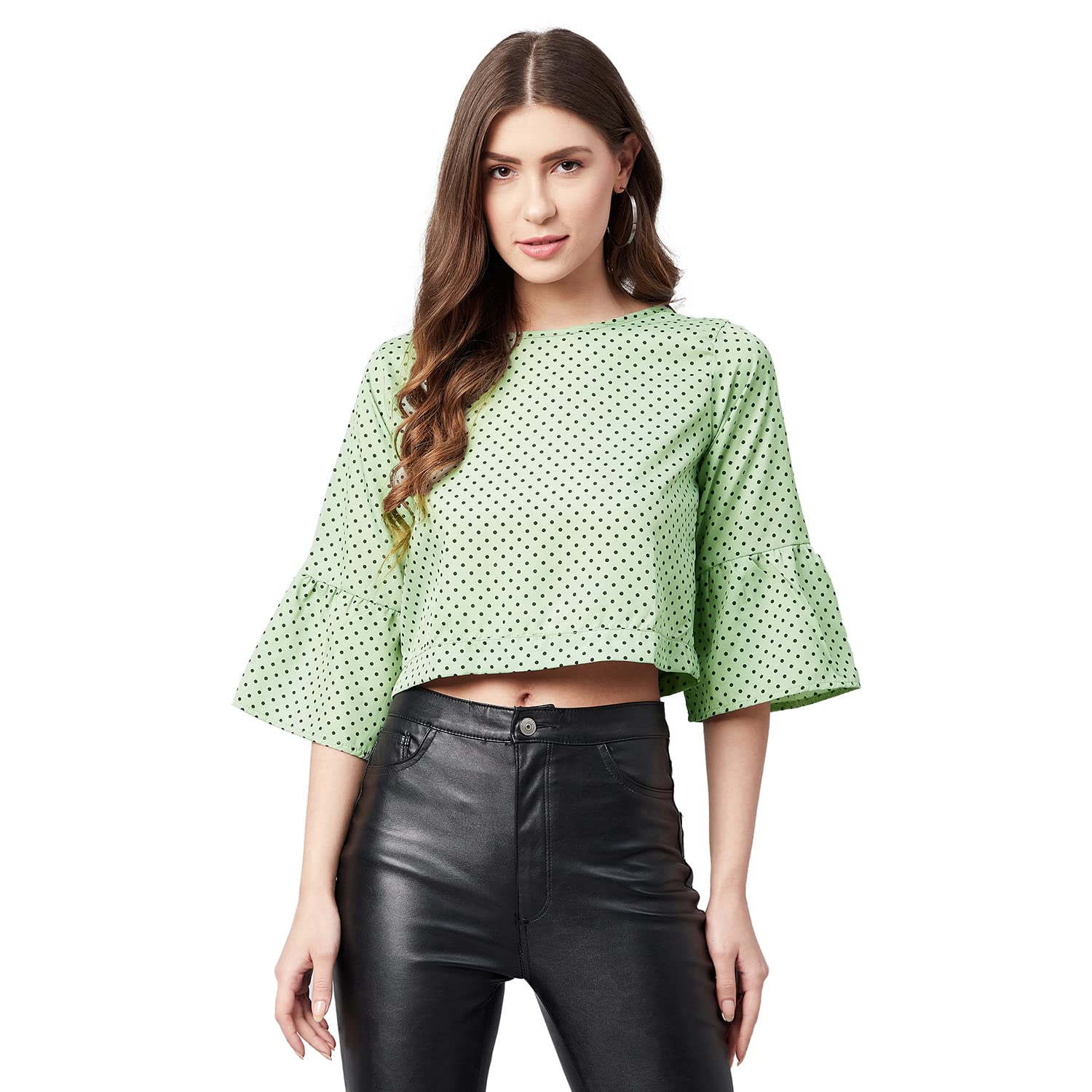 Women Crepe Open Back Bow Tie Top-image-43