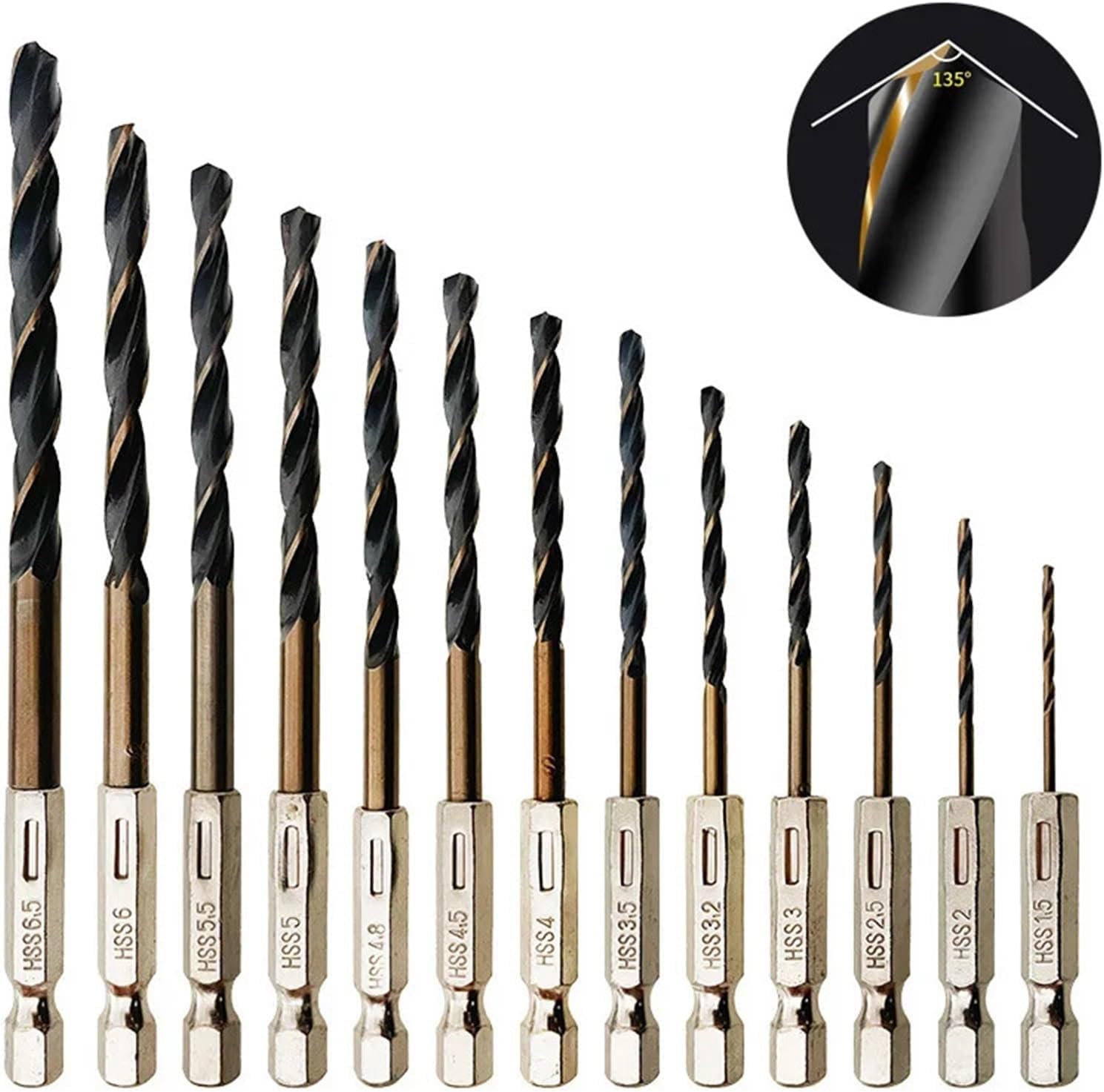 1pcs High Speed Steel 1/4 Hex Shank Twist Drill Bit Wood Metal Hole Cutter Core Drilling Tool Cobalt Twist Drill Bits 1.5mm-14mm(5mm)