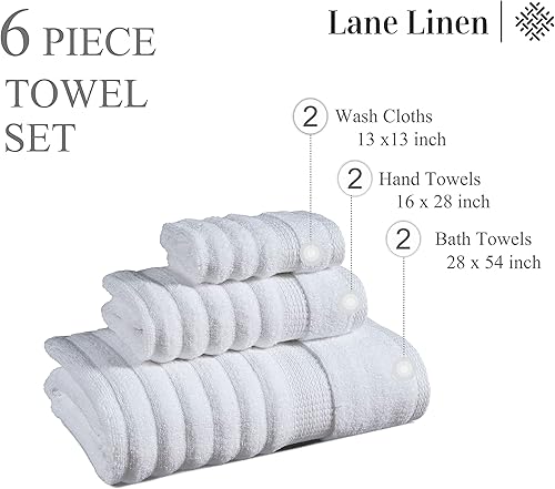 Miniatura 3 de LANE LINEN - Juego de 6toallas acanaladas de lujo, 100% algodón, cero torsión, texturizadas, absorbentes y de secado rápido, 2toallas de baño,