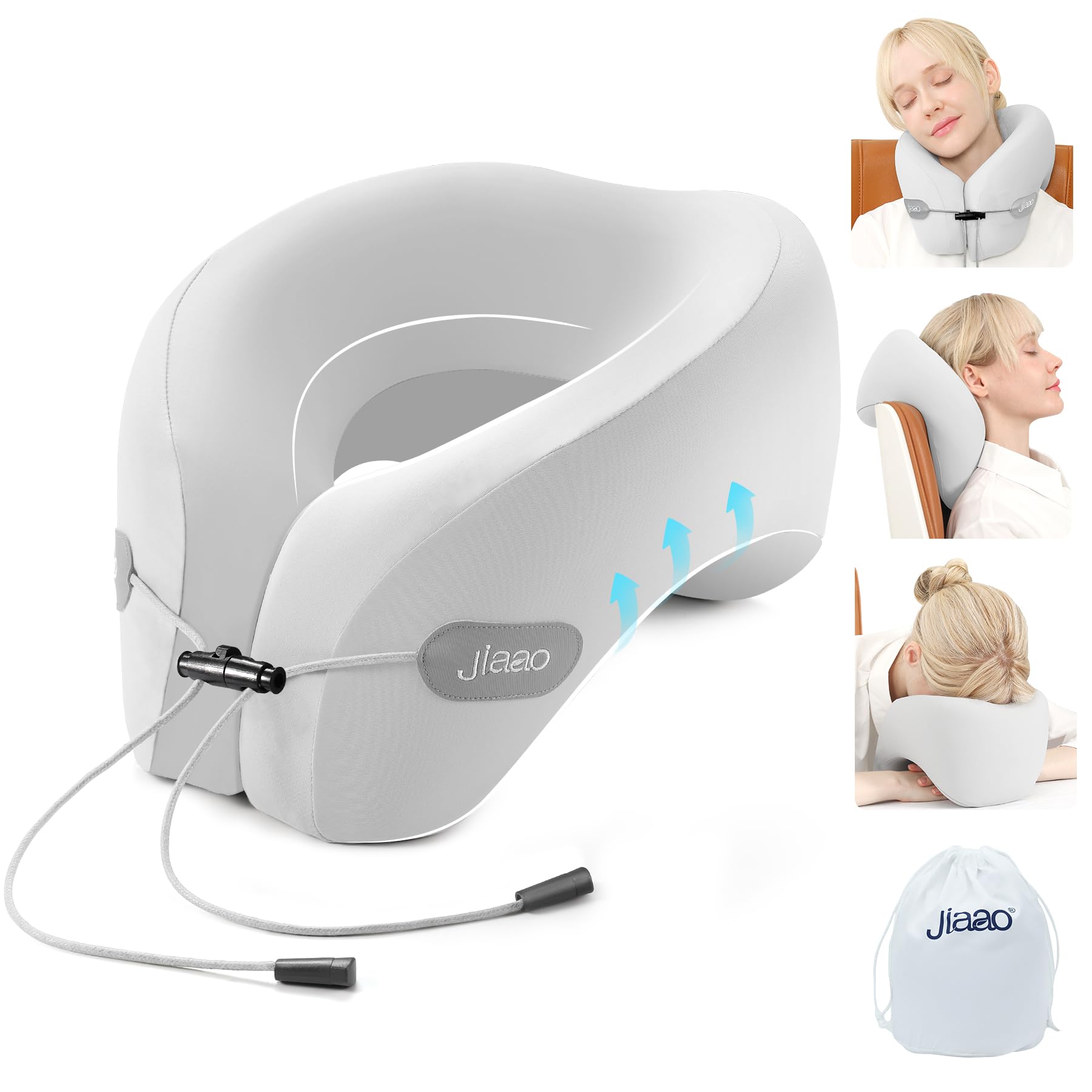 Travel Neck Pillow - Pain Relief & Comfortable Sleep on Cars, Trains & Planes - Memory Foam Advanced Neck Support for Long Flights, Eye Mask, Earplugs & Storage Bag