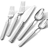 KINGSTONE Retro Rope-Pattern Silverware Set, 30-Piece Flatware Set Cutlery Set Forged with Handcrafted Texture Handles 18/10 Stainless Steel, Dishwasher Safe
