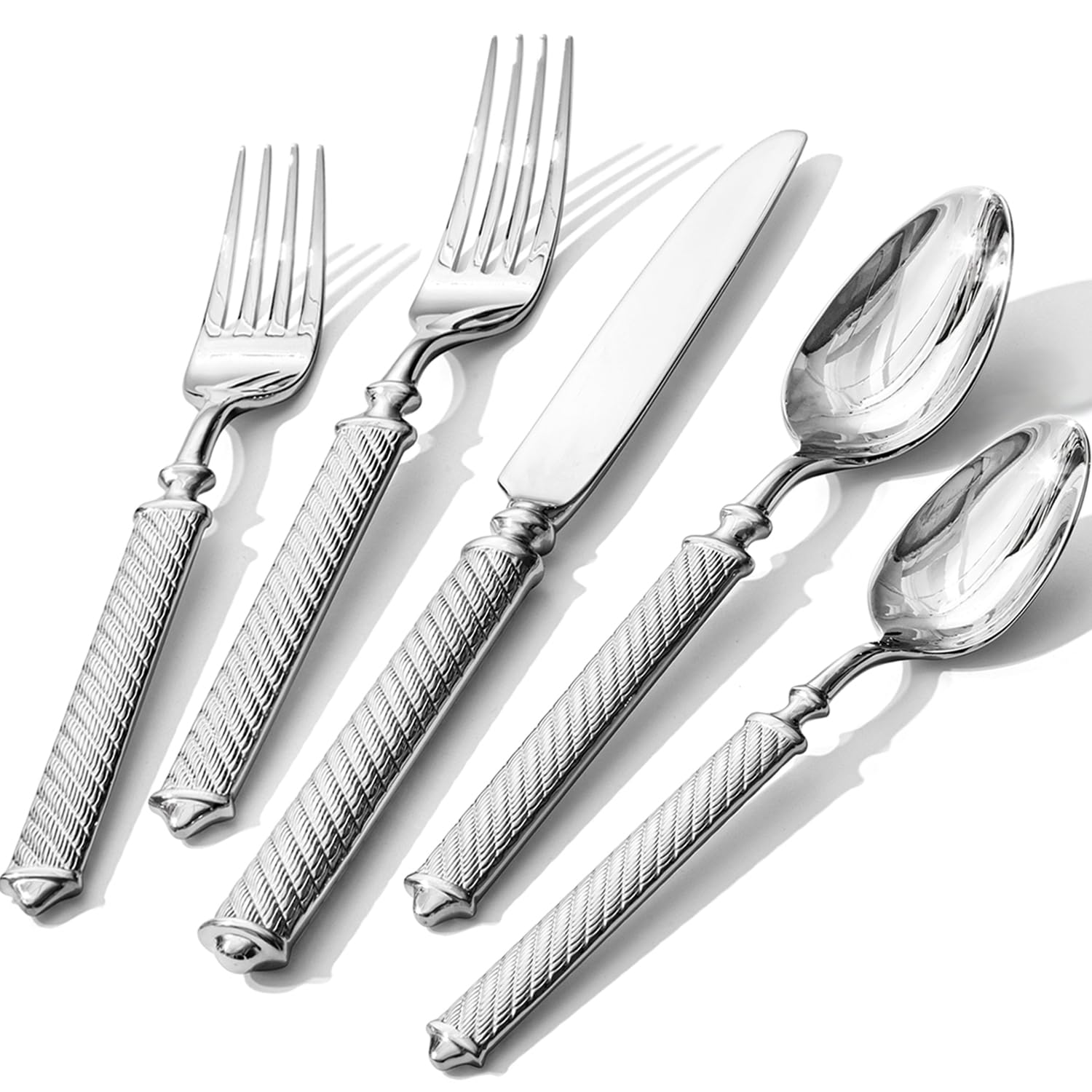 KINGSTONE 20-Piece Flatware Set — 18/10 Stainless Steel Cutlery, Forged Rope-Pattern Handcrafted Texture Handles, Dishwa