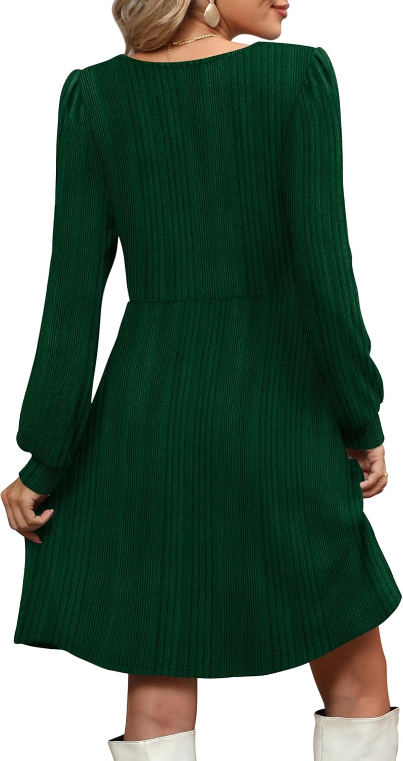 OFEEFAN Christmas Dresses for Women Knit Sweater Dress for Woman Deep Green S - Image 4